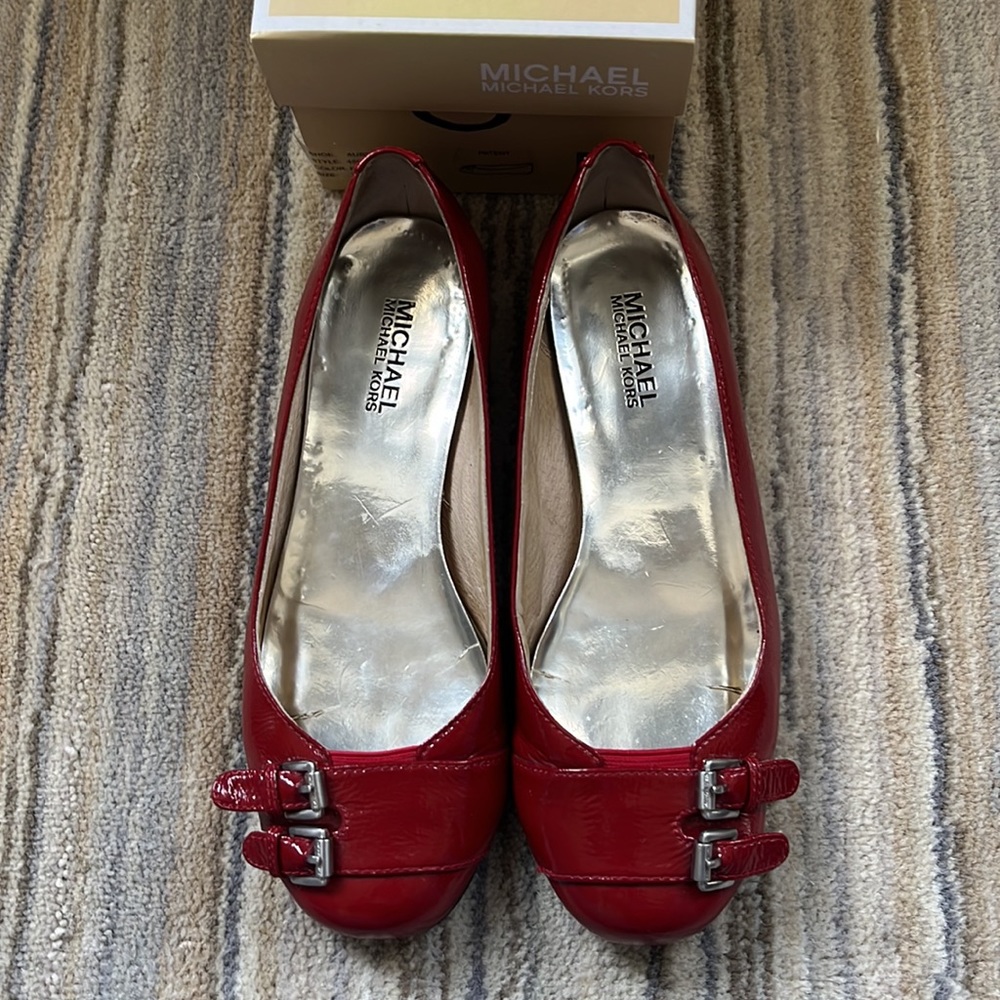 Michael Kors patent leather “Austin” flats with double buckle